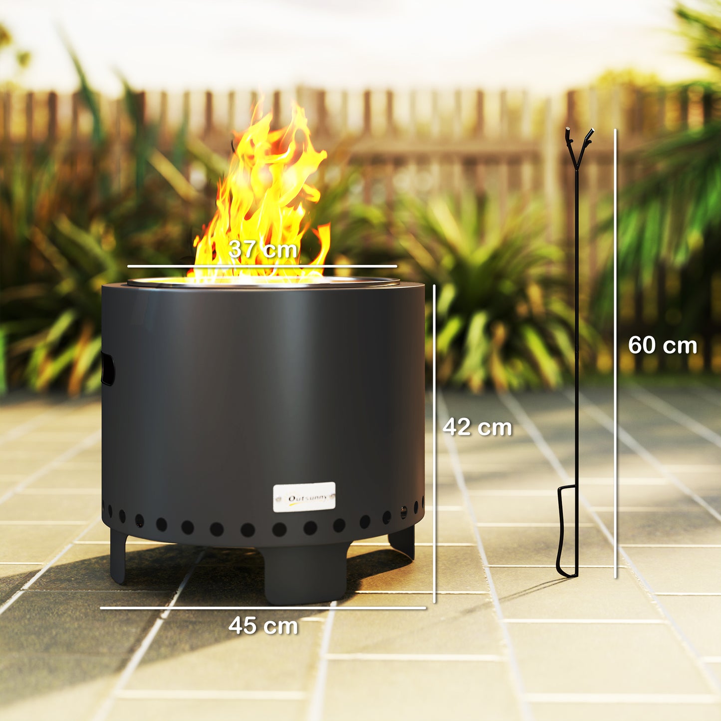 Outsunny Smokeless Powder Coated Steel Fire Pit With Poker Grey Outdoor Patio Fire Pit High Heat Resistant