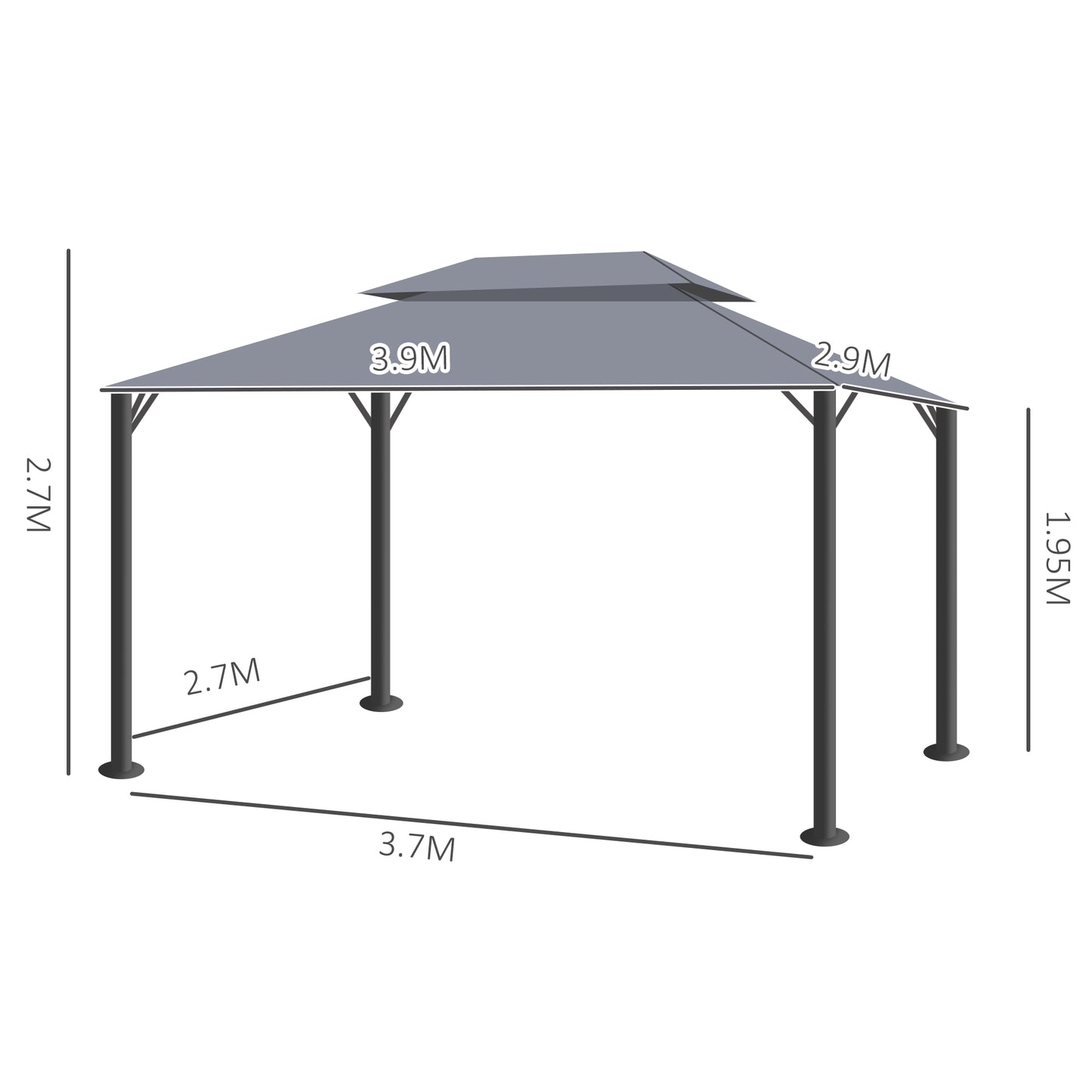 Outsunny 3 x 4m Aluminium GardenÂ Gazebo, Marquee Canopy Shelter Pavilion Party Tent with Nets and Curtains for Garden and Deck, Dark Grey