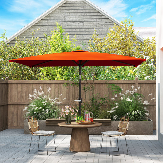 Outsunny 3x2m Patio Parasol Garden Umbrella With Aluminium Tilt Crank Rectangular Canopy Steel Frame Orange