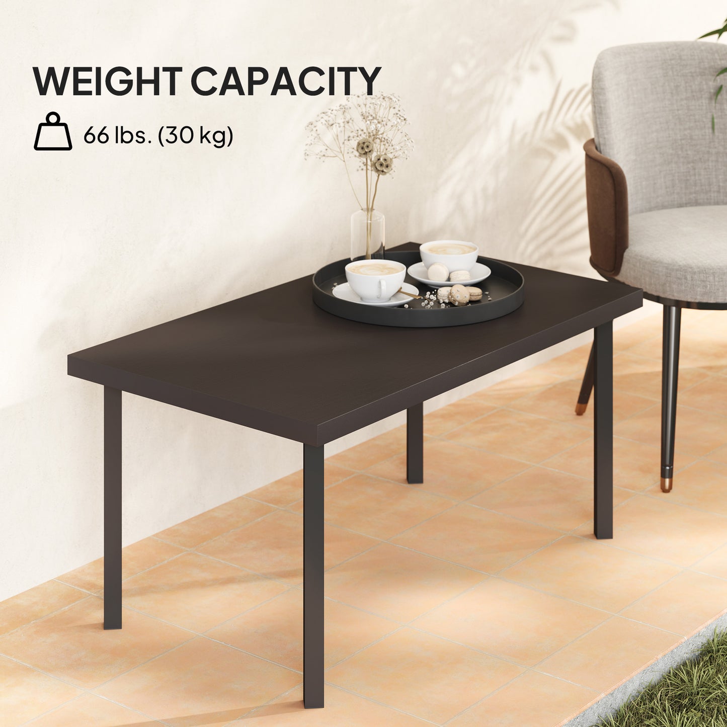 Metal Outdoor Garden Coffee Table With Woodgrain Top For Patio Balcony Porch 95 x 55 x 46 cm Brown
