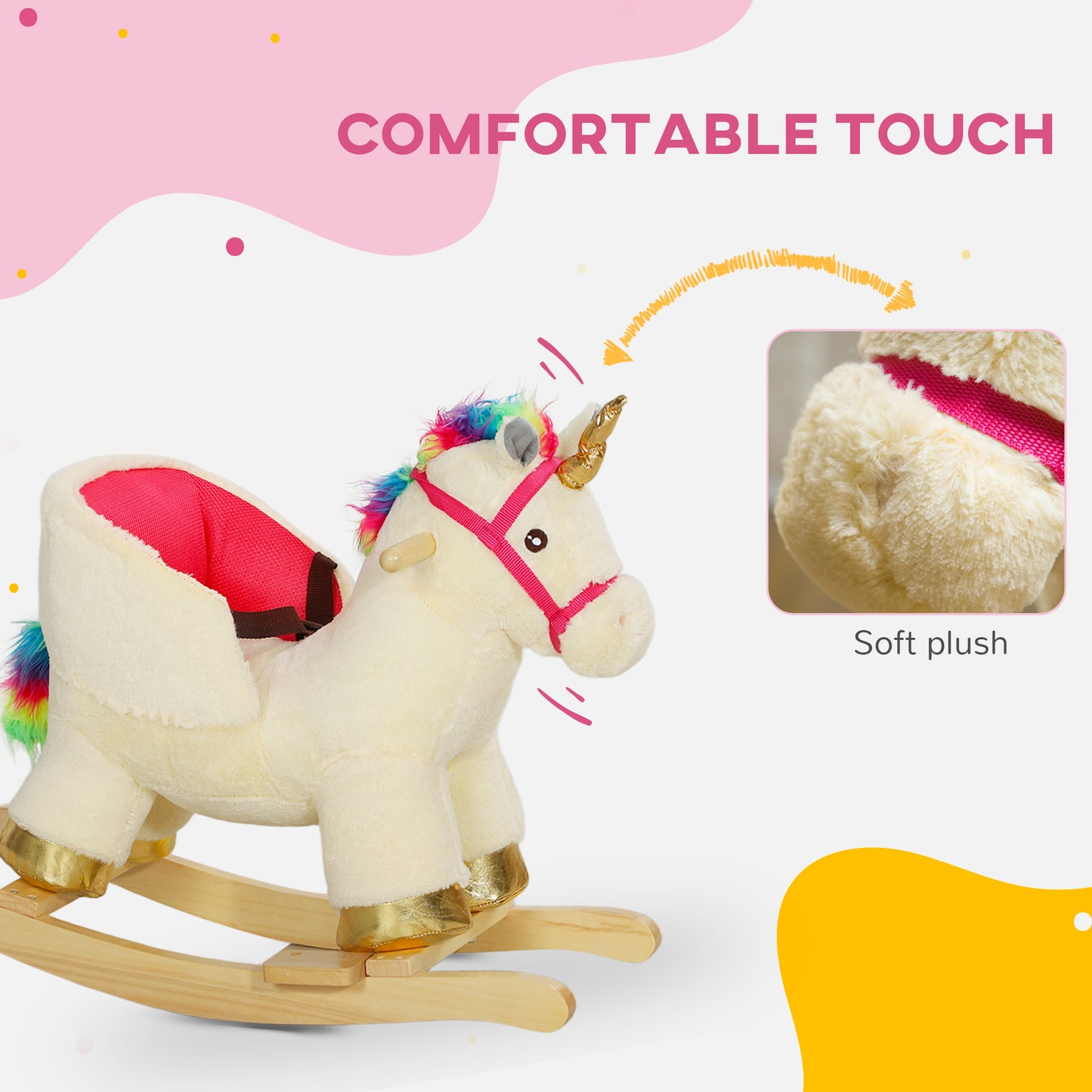 AIYAPLAY Enchanted Unicorn Rocking Horse for Toddlers - Realistic Sounds, Safety Features, Wooden Base