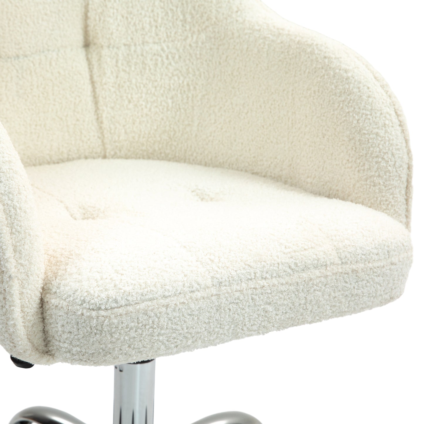 Vinsetto Cozy Cream White Fluffy Fabric Swivel Office Chair - Adjustable Makeup Vanity & Study Chair with Wheels