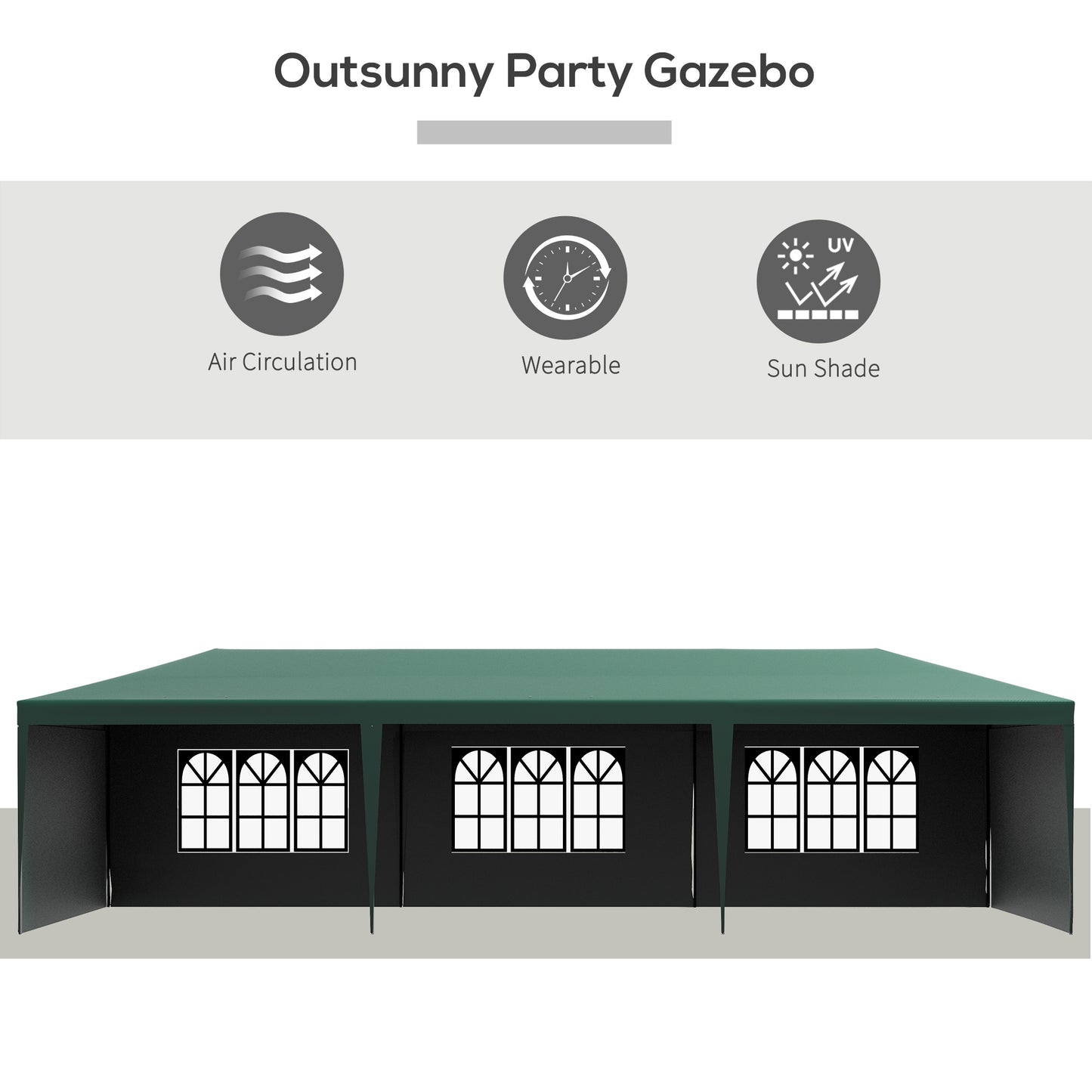 Outsunny 9 By 3 M Party Tent Gazebo Marquee Outdoor Patio Canopy Shelter With Windows And Side Panels Green