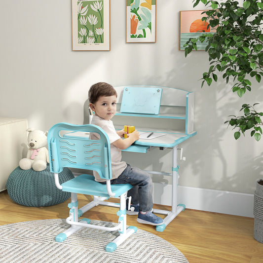 HOMCOM Adjustable Blue Kids Study Desk and Chair Set with Storage Solutions for Ages 6-12 - ALL4U RETAILER LTD