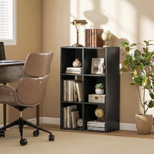 HOMCOM Industrial Style Storage Shelf Bookcase With 6 Compartments For Living Room And Home Study Black Wood Effect