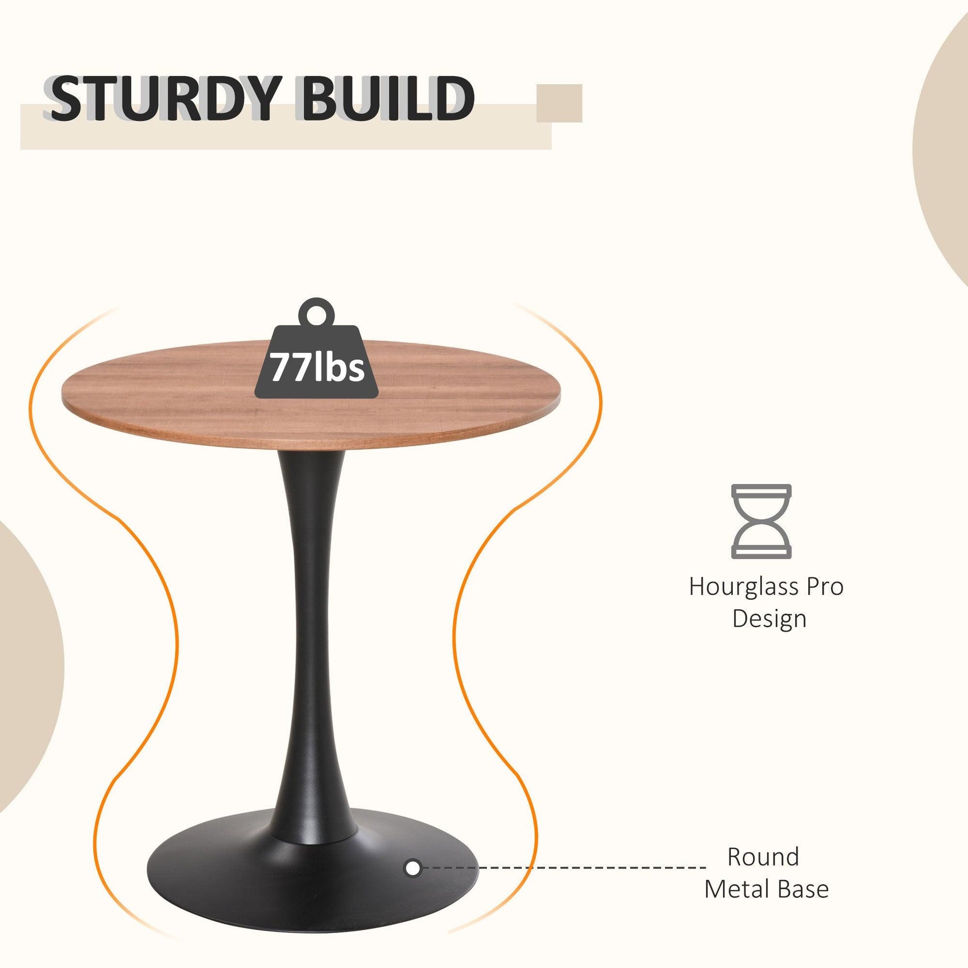 HOMCOM Modern Round Dining Table with Metal Base - Brown - ALL4U RETAILER LTD