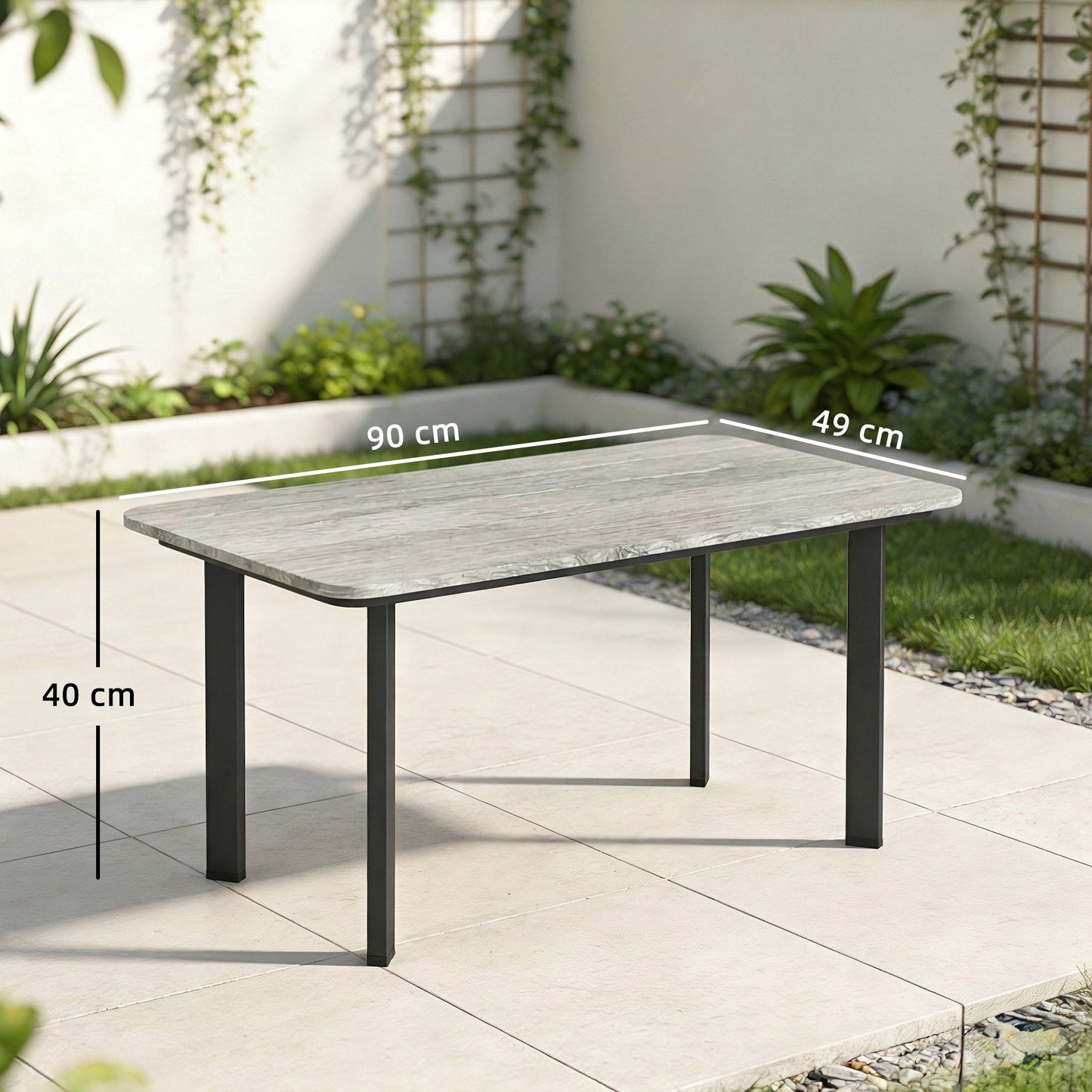 Outsunny Outdoor Garden Coffee Table With Slatted Wood Plastic Composite Top And Metal Frame Grey