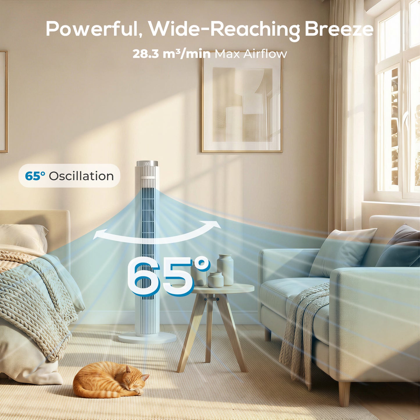 Homcom 96 Cm Tower Fan With Wifi App Control Quiet Standing Floor Fan 3 Speeds 4 Modes 12 Hour Timer Night Light White