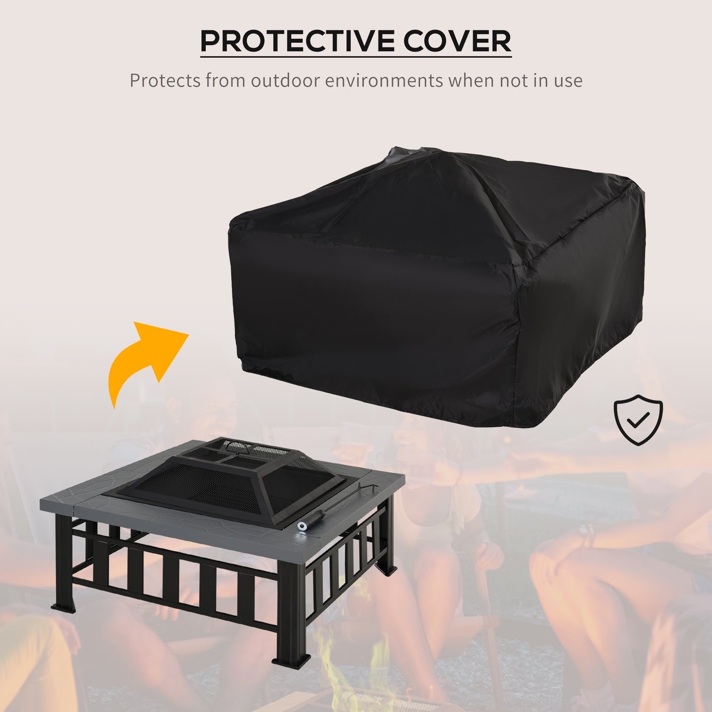 Outsunny Outdoor Square Fire Pit With Rain Cover And Log Grate For Backyard Camping BBQ Bonfire 86 x 86 x 54cm Black