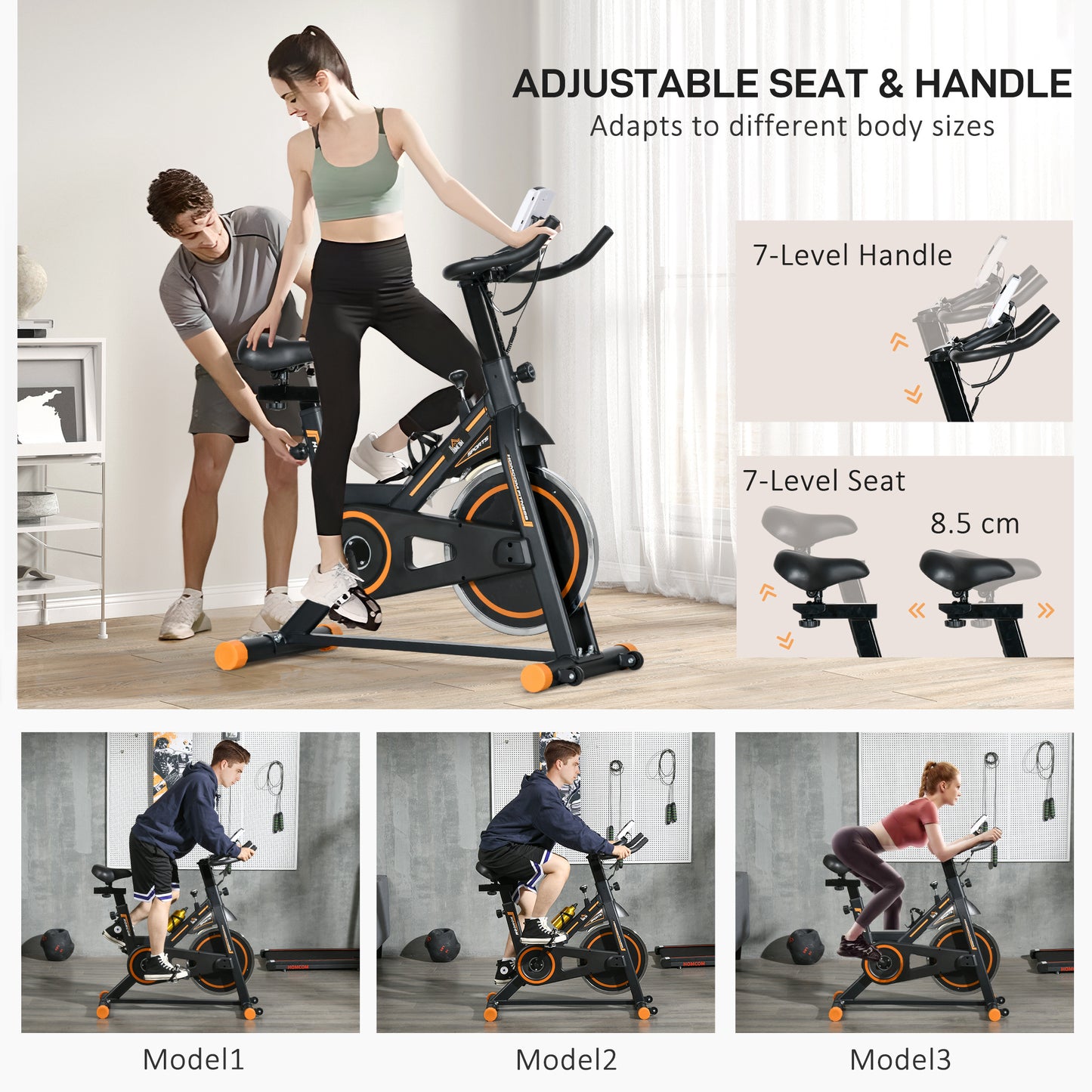 HOMCOM Indoor Cycling Stationary Bike with LCD Display & Heart Rate Monitor for Home Fitness - ALL4U RETAILER LTD