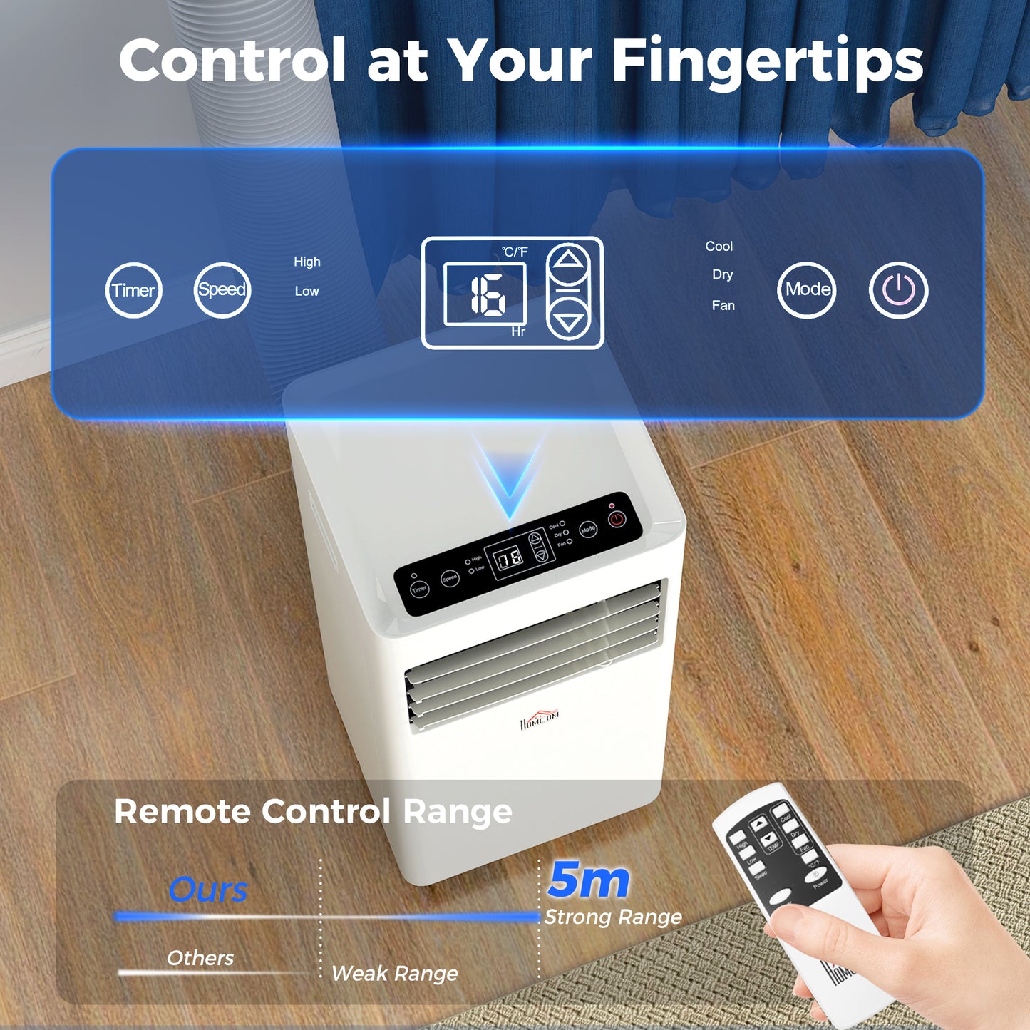 HOMCOM Portable Air Conditioner 9000 BTU With Display 4 In 1 Cooling Dehumidifying Sleep Mode Up To 28 Square Meters