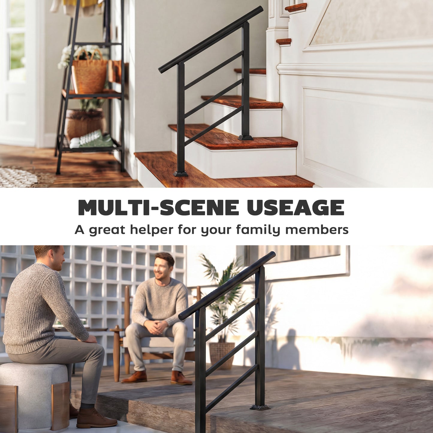 Outsunny Outdoor Handrail for Stairs Adjustable 0 to 45 Degrees Wrought Iron Exterior Stair Railing for 1 to 3 Steps