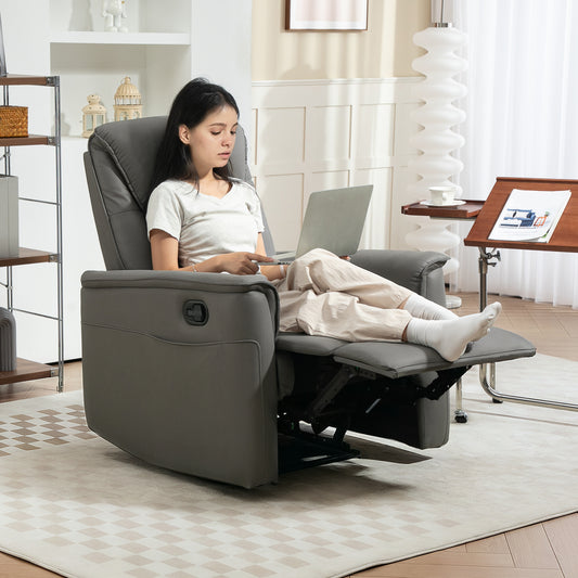 HOMCOM Microfibre Manual Recliner Armchair With Thick Padded Cushion And Adjustable Leg Rest Side Pockets Light Grey
