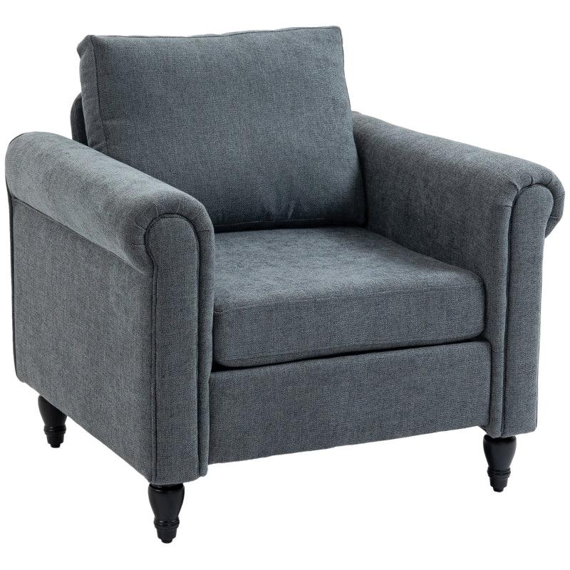 HOMCOM Vintage Accent Chair - Grey Upholstered Occasional Chair - ALL4U RETAILER LTD