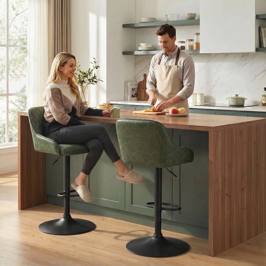 HOMCOM Adjustable Bar Stools Swivel Kitchen Chairs With Backrest Set Of 2 For Kitchen Island Dark Green