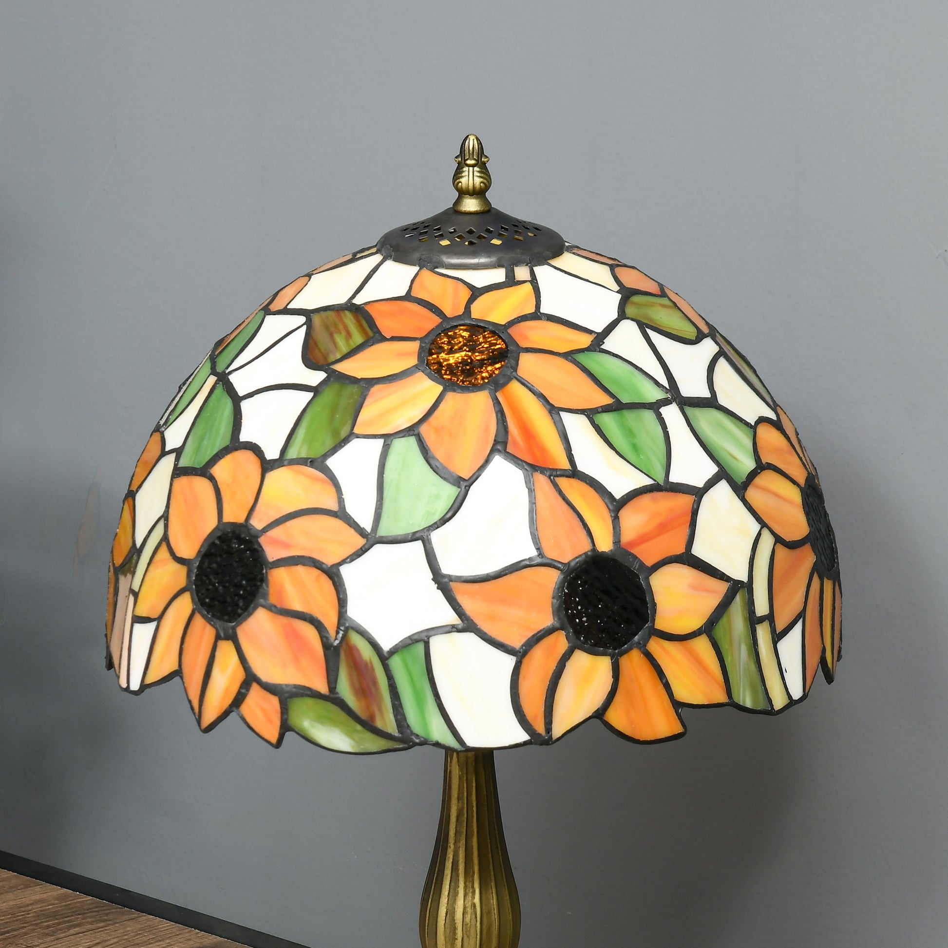 HOMCOM Handcrafted Vintage Stained Glass Table Lamp with Sunflower Design for Bedroom and Living Room Décor - ALL4U RETAILER LTD