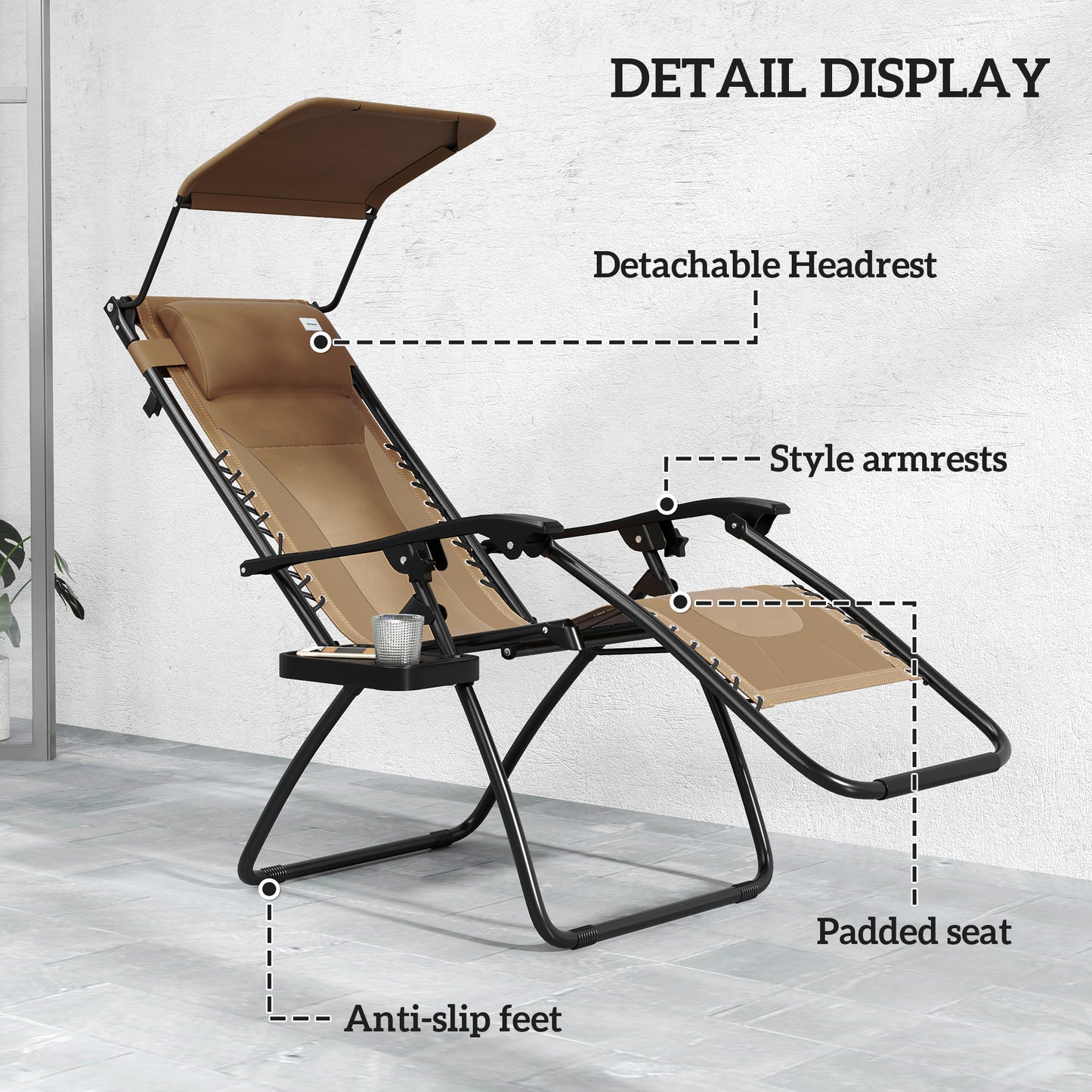 Outsunny Zero Gravity Lounger Chair Set Of 2 Folding Reclining Chairs With Shade Cover Cup Holder For Poolside Camping