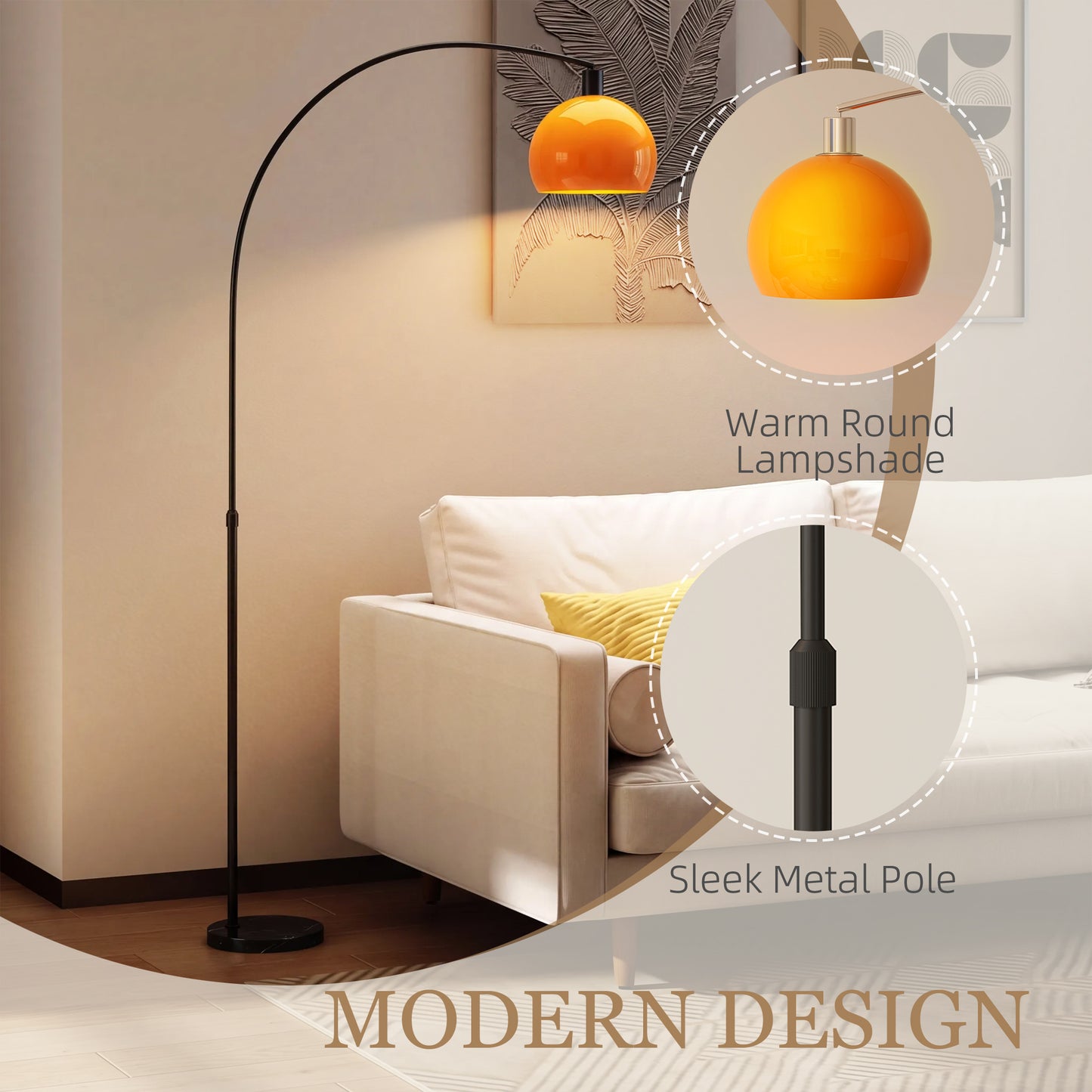 HOMCOM Modern Floor Lamp for Living Room Bedroom and Office with Shade and Foot Switch Marble Base Black