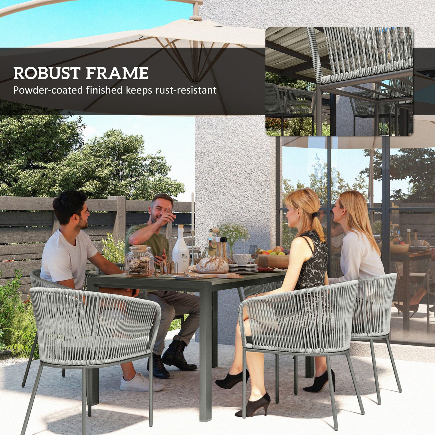 Outsunny Rattan Dining Set 6 Seater With Acacia Wood Table And 6 Chairs With Washable Seat Cushions For Outdoor