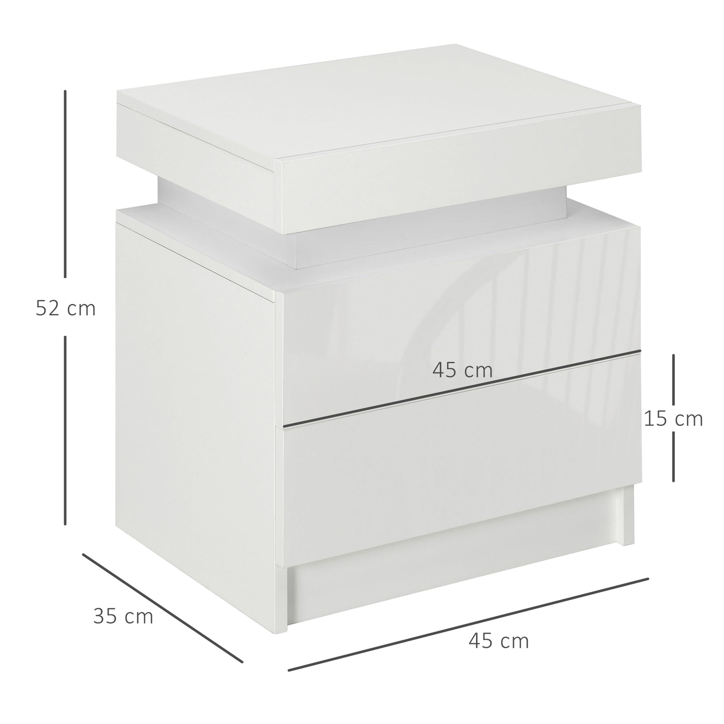 HOMCOM Modern LED-Illuminated White Nightstand with Dual Drawers - Stylish High Gloss Bedside Table for Bedroom & Living Room - ALL4U RETAILER LTD