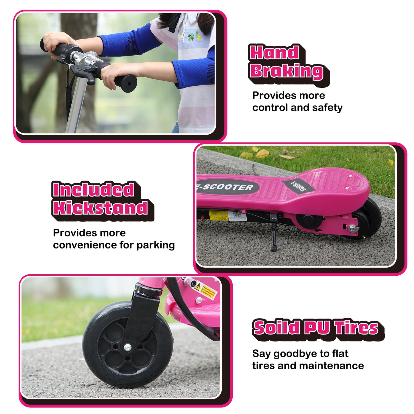 HOMCOM Pink Folding Electric Scooter for Kids Aged 7-14, Portable Ride-On