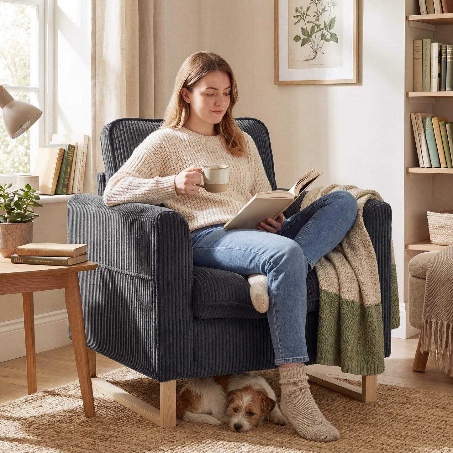 HOMCOM Accent Chair with Pocket Spring Modern Industrial Armchair with Metal Legs for Living Room Dark Grey