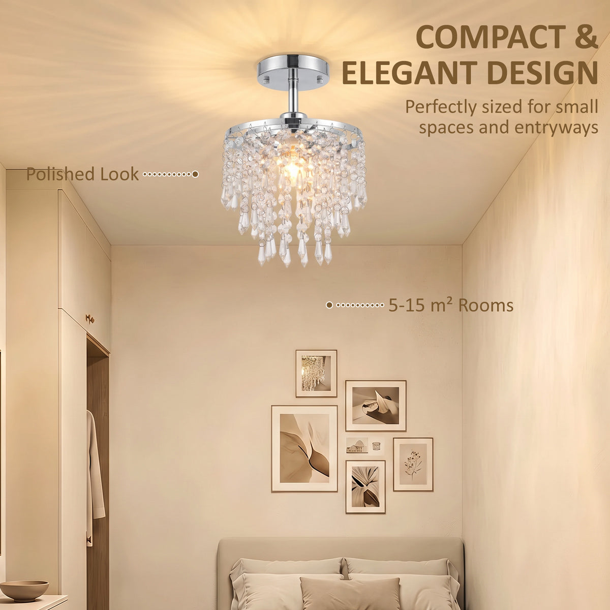 HOMCOM Crystal Ceiling Light With 57 Strands For Hallway Silver Tone
