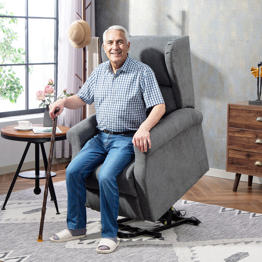 HOMCOM Power Lift Recliner Armchair Electric Lift Chair For Elderly With Remote Control And Side Pockets Charcoal Grey