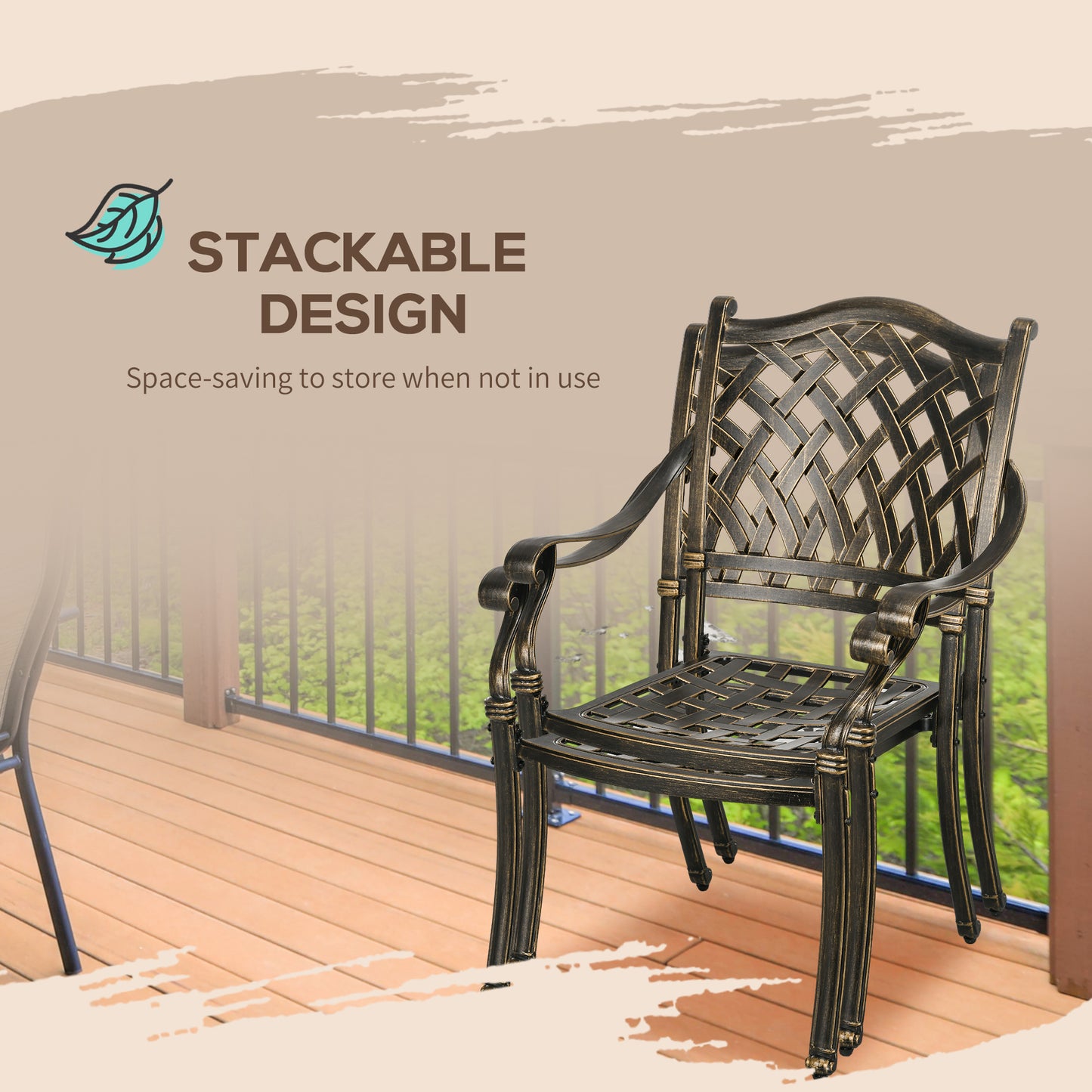 Outsunny Vintage-Inspired 5-Piece Cast Aluminum Outdoor Dining Set with Umbrella Hole - Includes 4 Chairs and Round Table for Patio and Garden - ALL4U RETAILER LTD