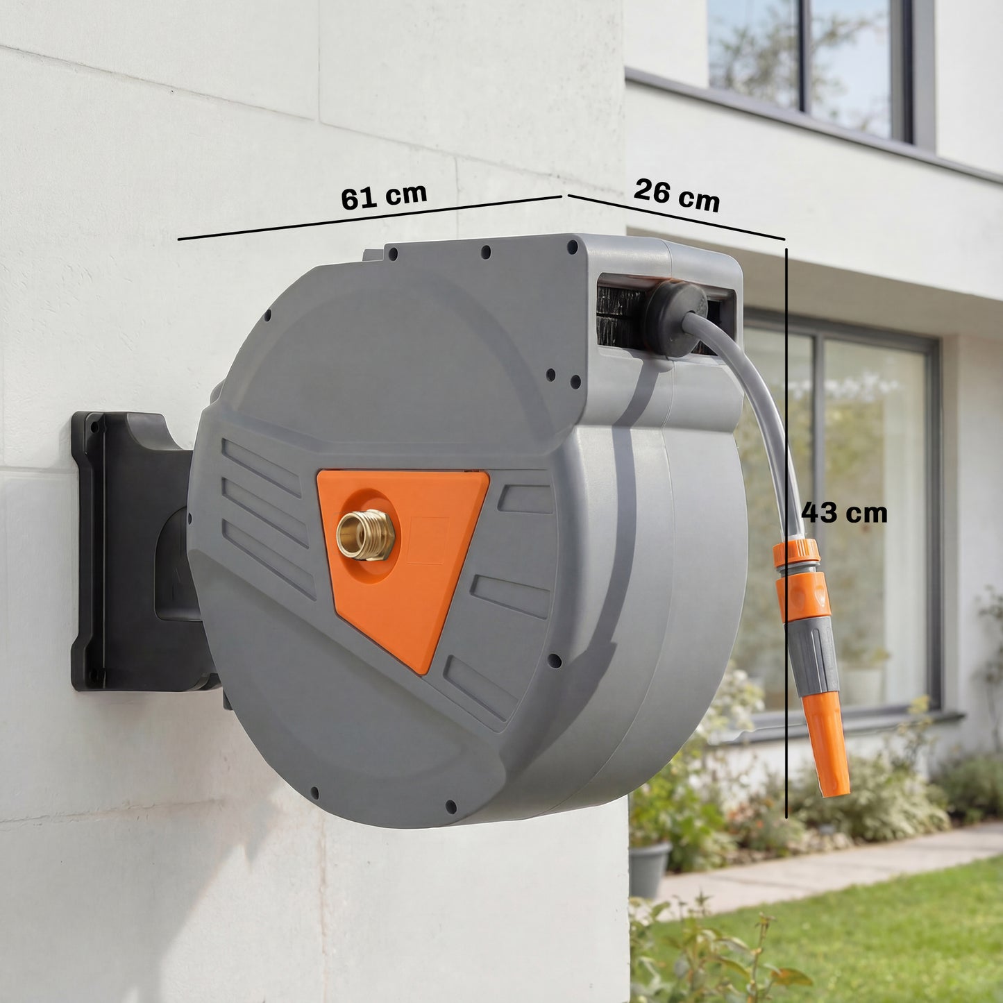Outsunny Retractable Hose Reel Wall Mounted 40 Plus 2m Garden Hose Pipe Reel With Auto Retraction Self Locking Orange