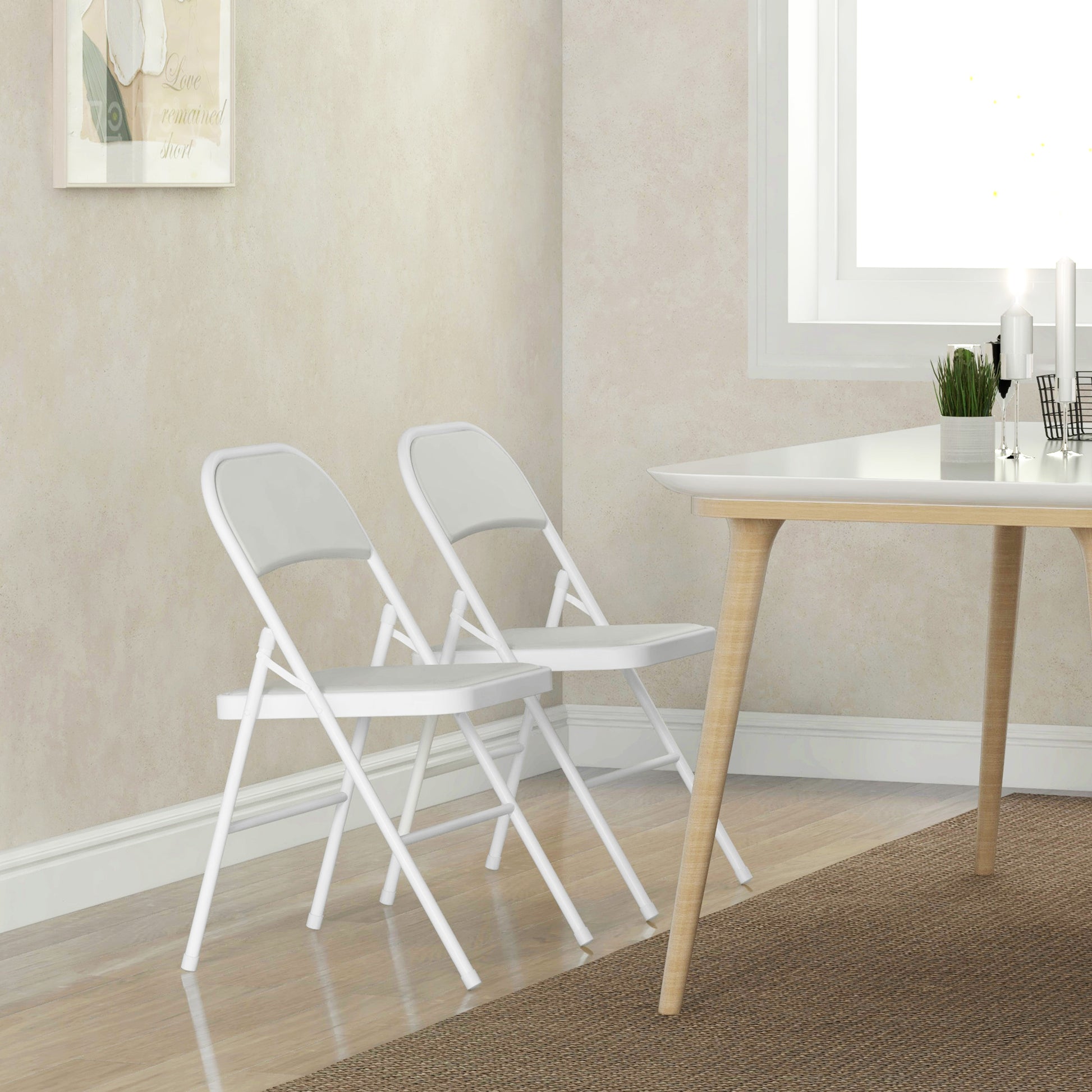 HOMCOM Set of 2 Stylish White Cushioned Folding Chairs - ALL4U RETAILER LTD