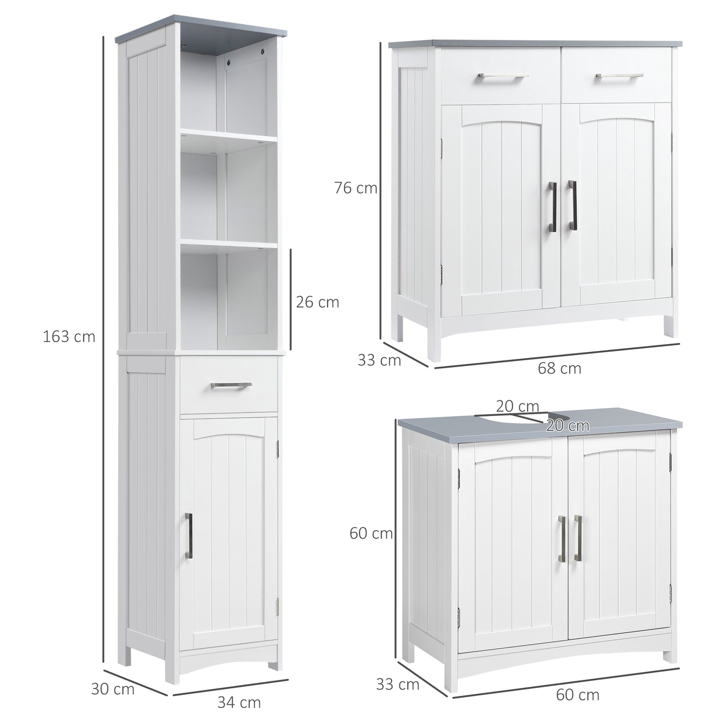 Kleankin Bathroom Furniture Set With Adjustable Shelves Tall Storage Cabinet With Open Shelves And Drawers White