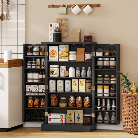 HOMCOM Freestanding Kitchen Pantry Cabinet With Five Inner Shelves And Adjustable Shelves Black