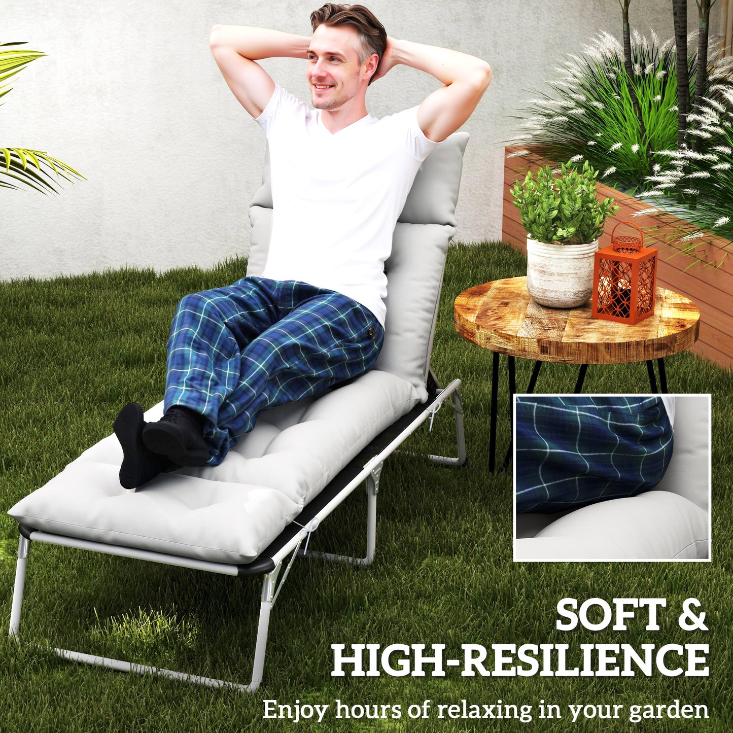 Outsunny Sun Lounger Cushions Set 190 x 56 x 10 cm Light Grey With 6 Ties UPF20 220gsm Fabric