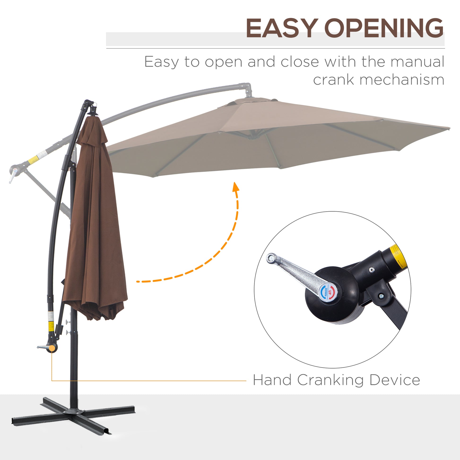 Outsunny 3M Brown Cantilever Patio Umbrella - Steel Frame Hanging Parasol for Outdoor Sunshade - ALL4U RETAILER LTD