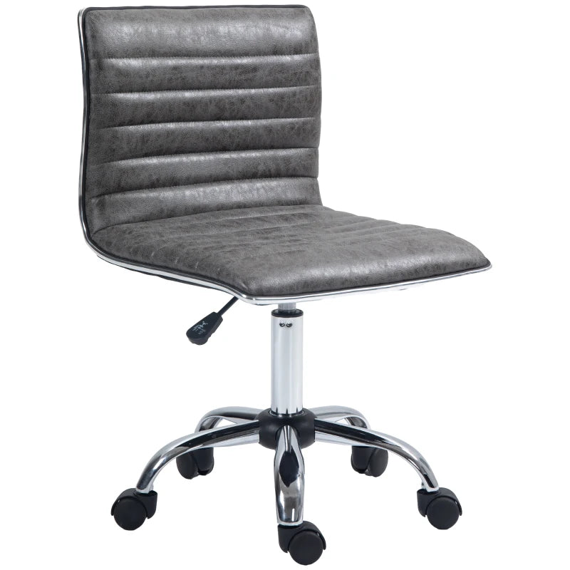 HOMCOM Adjustable Swivel Office Chair - Armless Mid-Back Design, Microfiber Cloth, Chrome Base - Grey - ALL4U RETAILER LTD