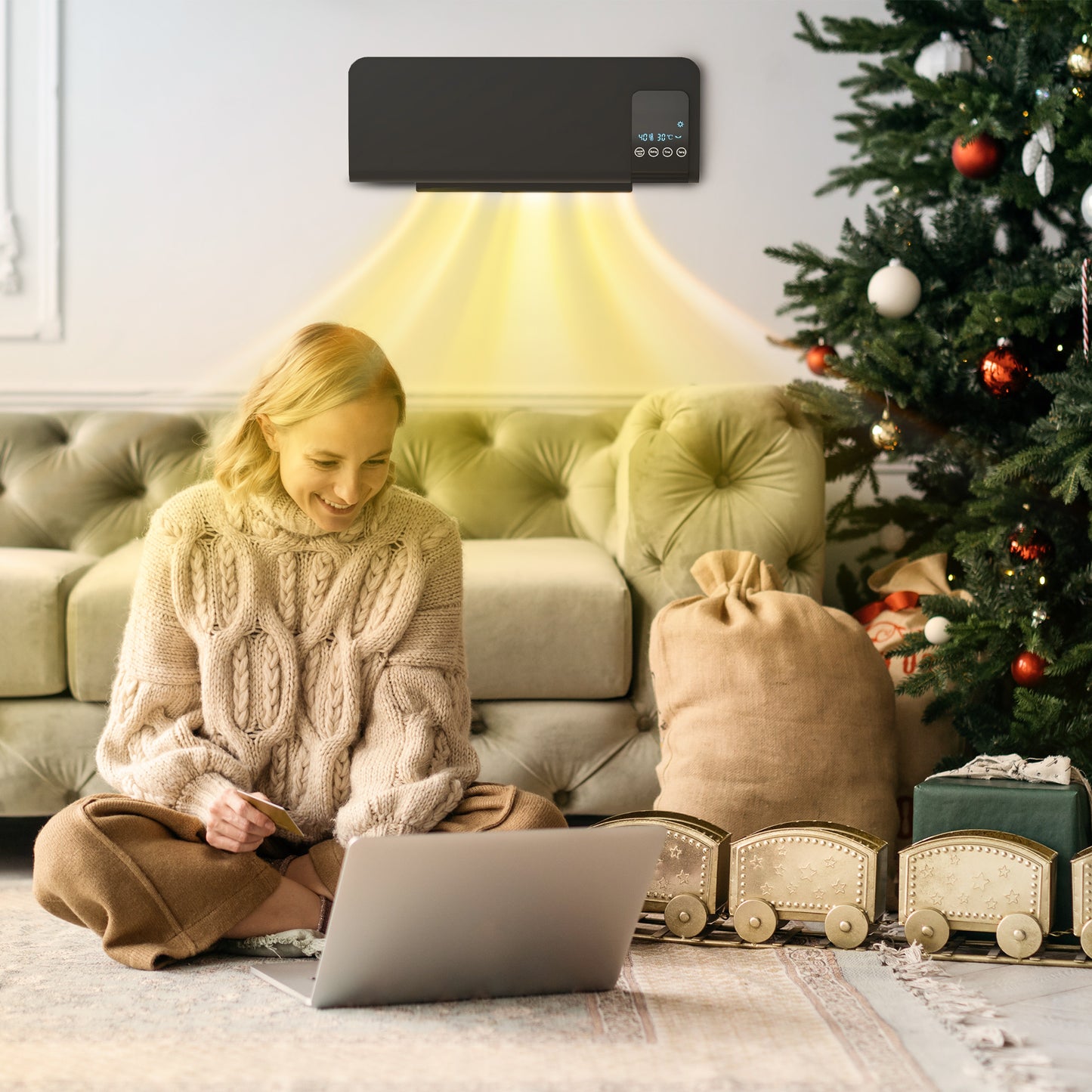 Homcom 2000W Wall Mounted Heater With 18 To 45 C Temperature Range Black Finish Included