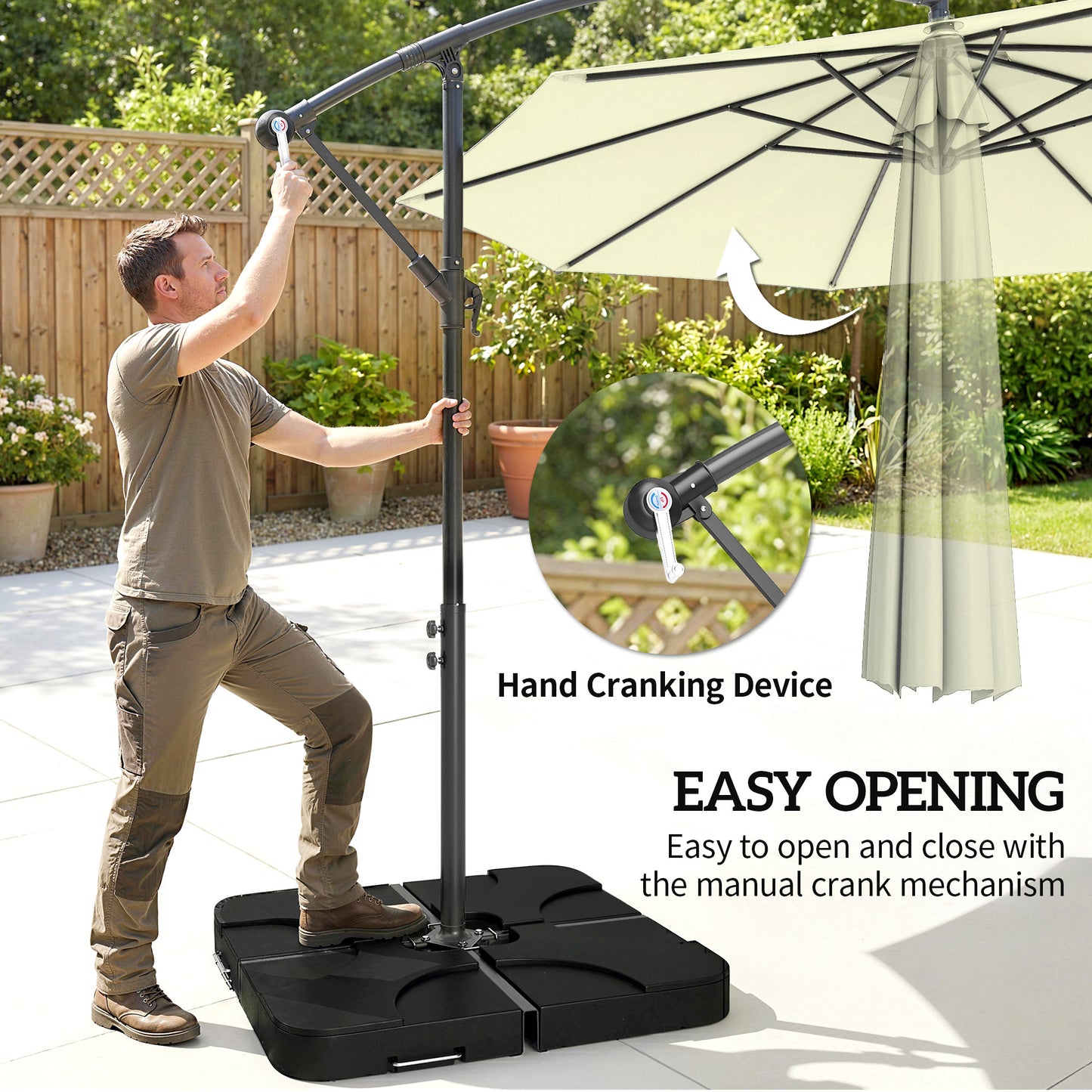 Outsunny 3m Overhanging Cantilever Parasol With Base Weights And Cover Beige For Outdoor Patio