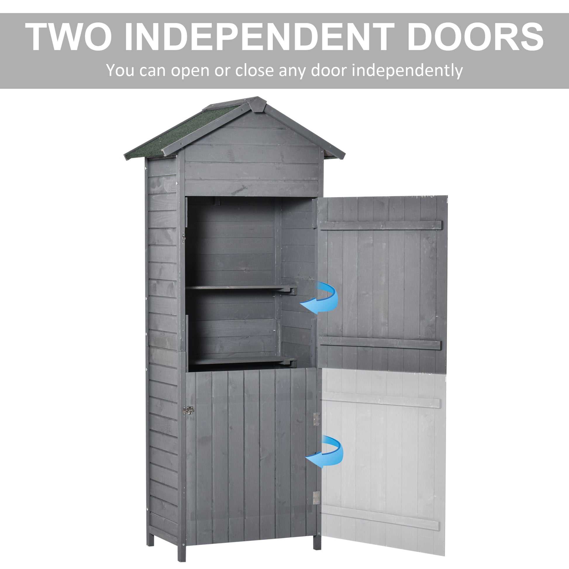 Outsunny Narrow Fir Wood Garden Storage Shed with Lockable Doors and Shelving, Grey - 189 x 82 x 49 cm - ALL4U RETAILER LTD