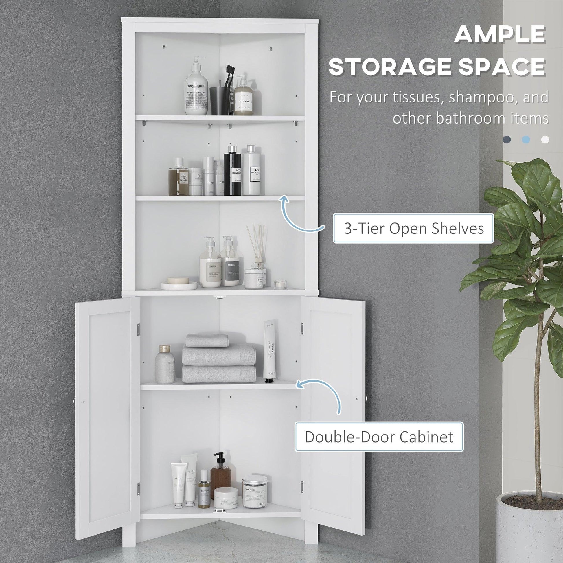 Kleankin White Triangle Bathroom Cabinet with 3-Tier Shelves - ALL4U RETAILER LTD