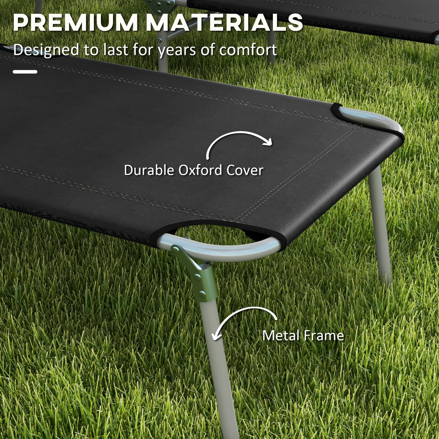 Outsunny Foldable Sun Lounger Set Of 2 With Sun Shade And Adjustable Backrest Black