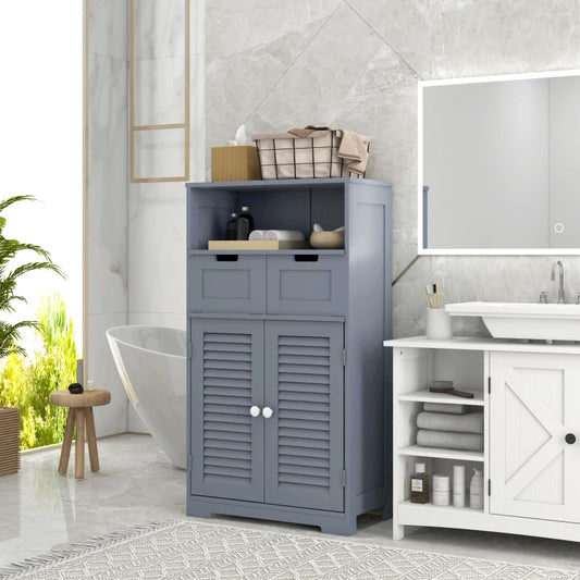 Kleankin Three-Part Bathroom Storage Unit - Grey, Includes Shelf, Drawers & Cupboard: Optimize Your Bathroom Organization