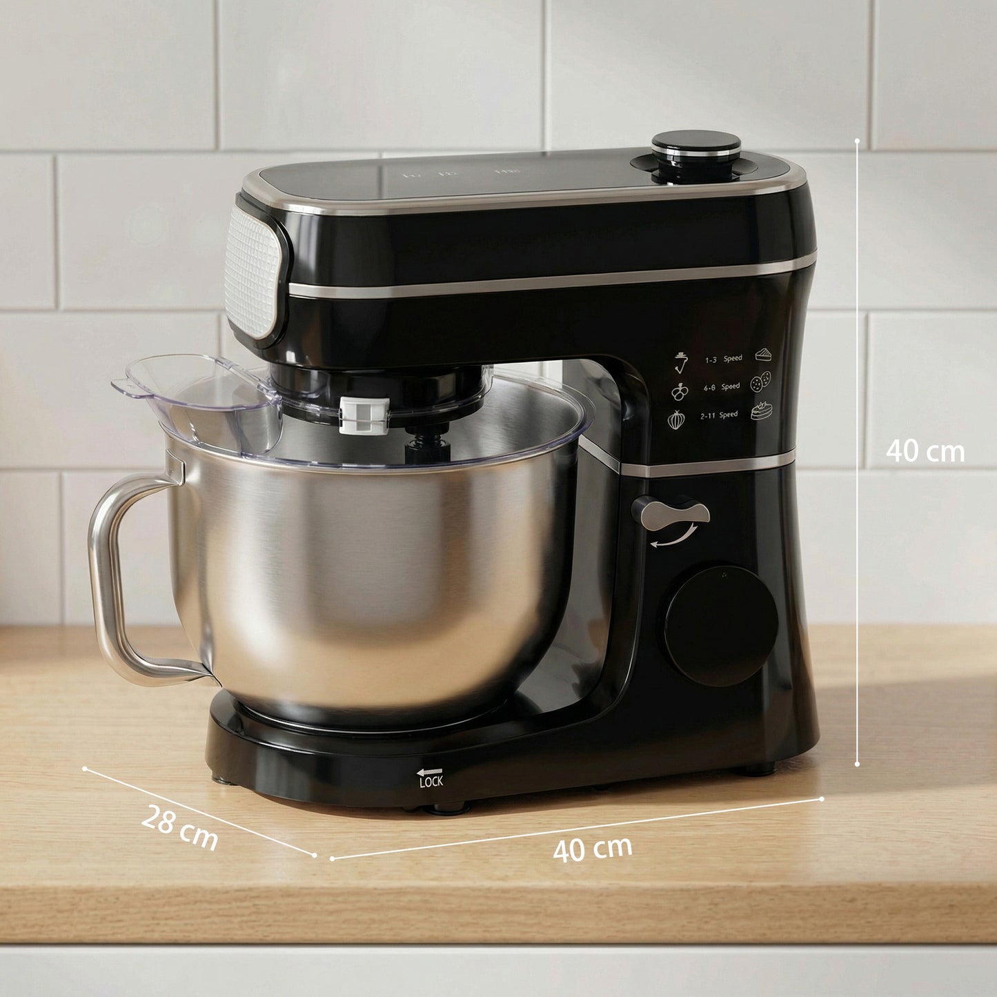 HOMCOM Stand Mixer 6L 1400W Tilt Head With 11 Speeds Pulse Fermentation Stainless Steel Bowl LED Display Black