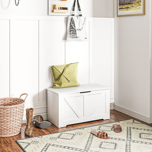 HOMCOM 100 L Home Storage Box With Safety Hinges White Wood Effect Storage Ottoman Seat