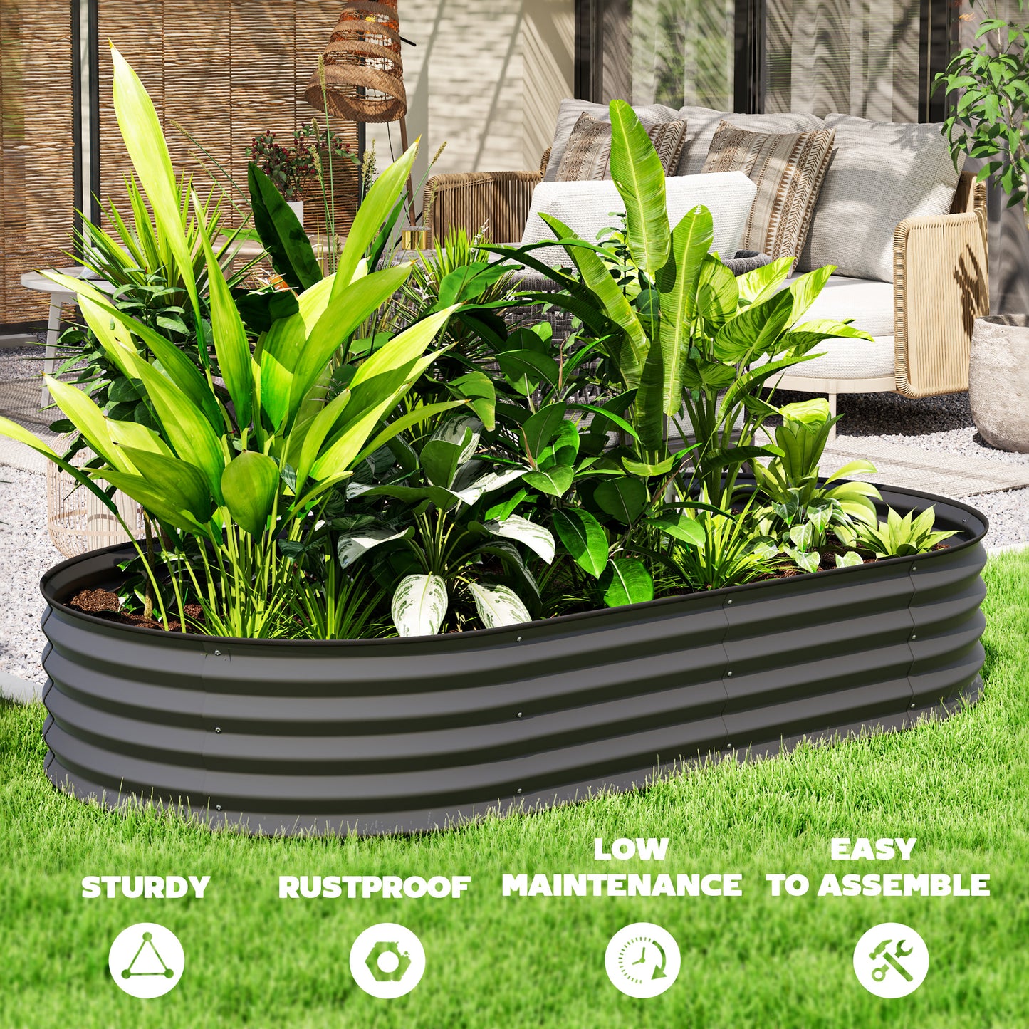 Outsunny Set Of Two 181 X 93 Cm Galvanised Steel Planters In Dark Grey For Raised Garden Beds