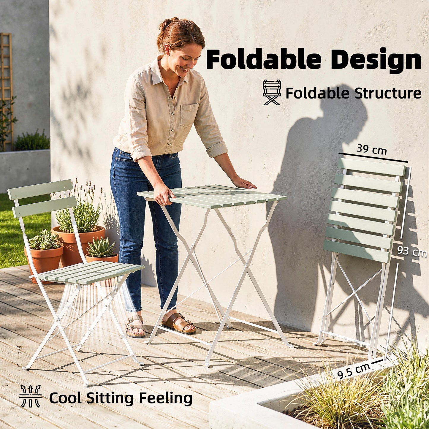 Outsunny Outdoor Folding Bistro Set With Table And Two Chairs For Two People Patio Balcony White And Green