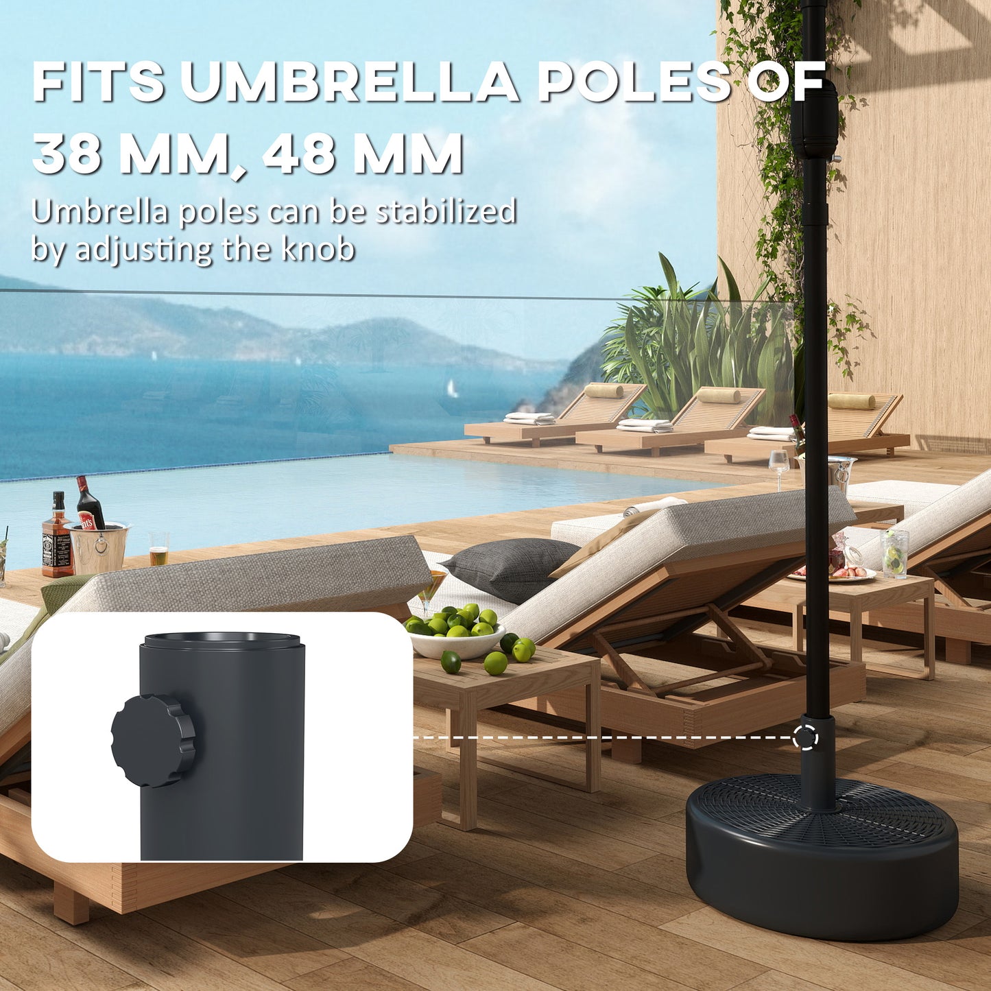 Outsunny Patio Umbrella Base 22kg Sand Filled Garden Parasol Stand for 38mm or 48mm Poles Black