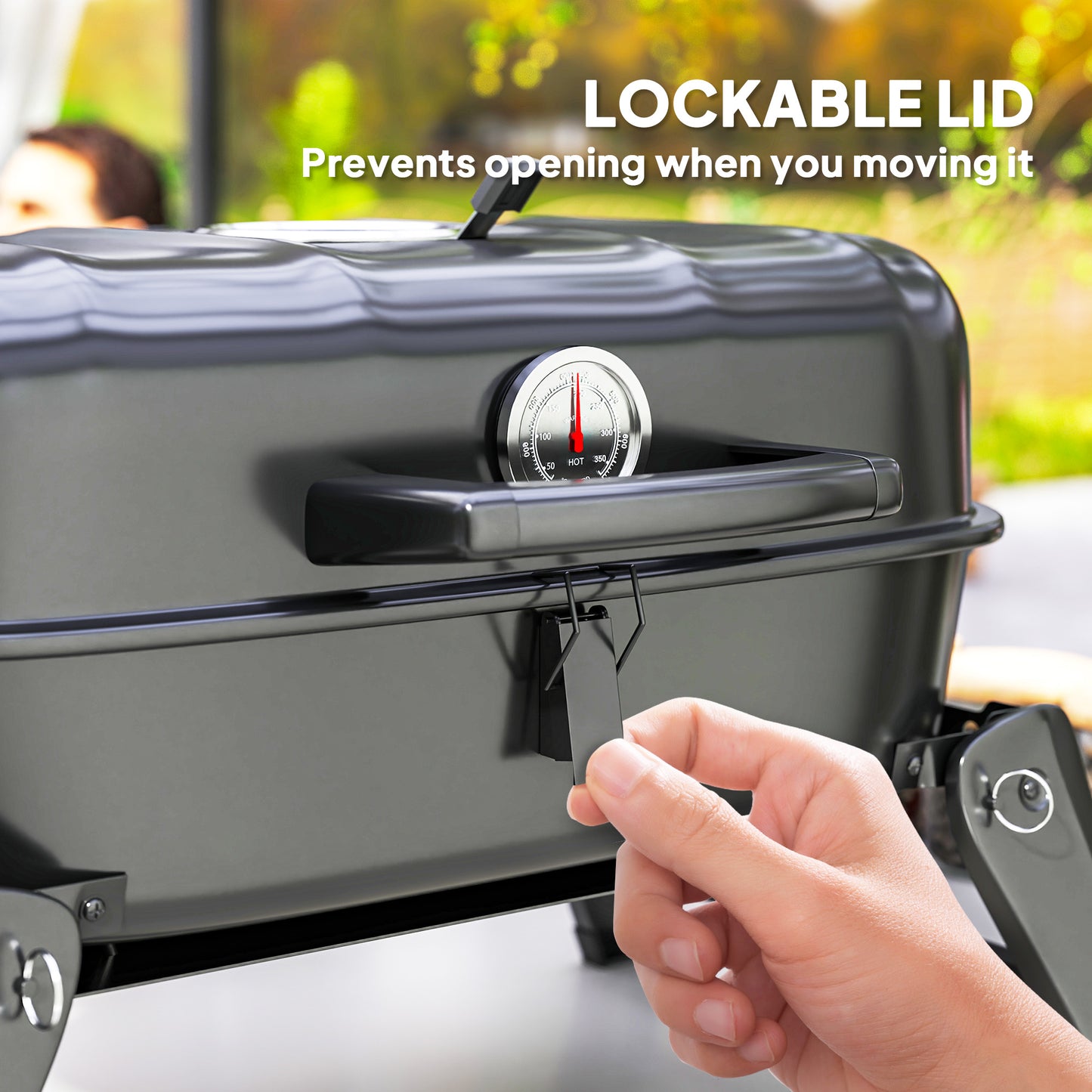 Outsunny Charcoal Folding Grill With 1232 Cm2 Cooking Area Adjustable Vent Thermometer Handles For Camping Picnic Black