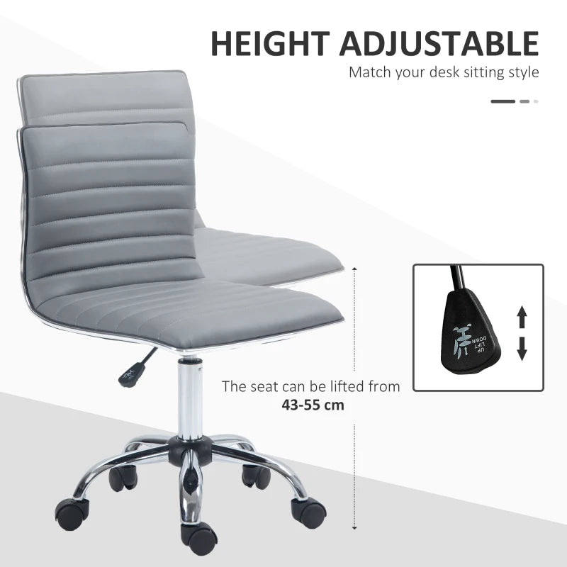 HOMCOM Adjustable Swivel Office Chair - Armless Mid-Back in Light Grey PU Leather, Chrome Base - ALL4U RETAILER LTD