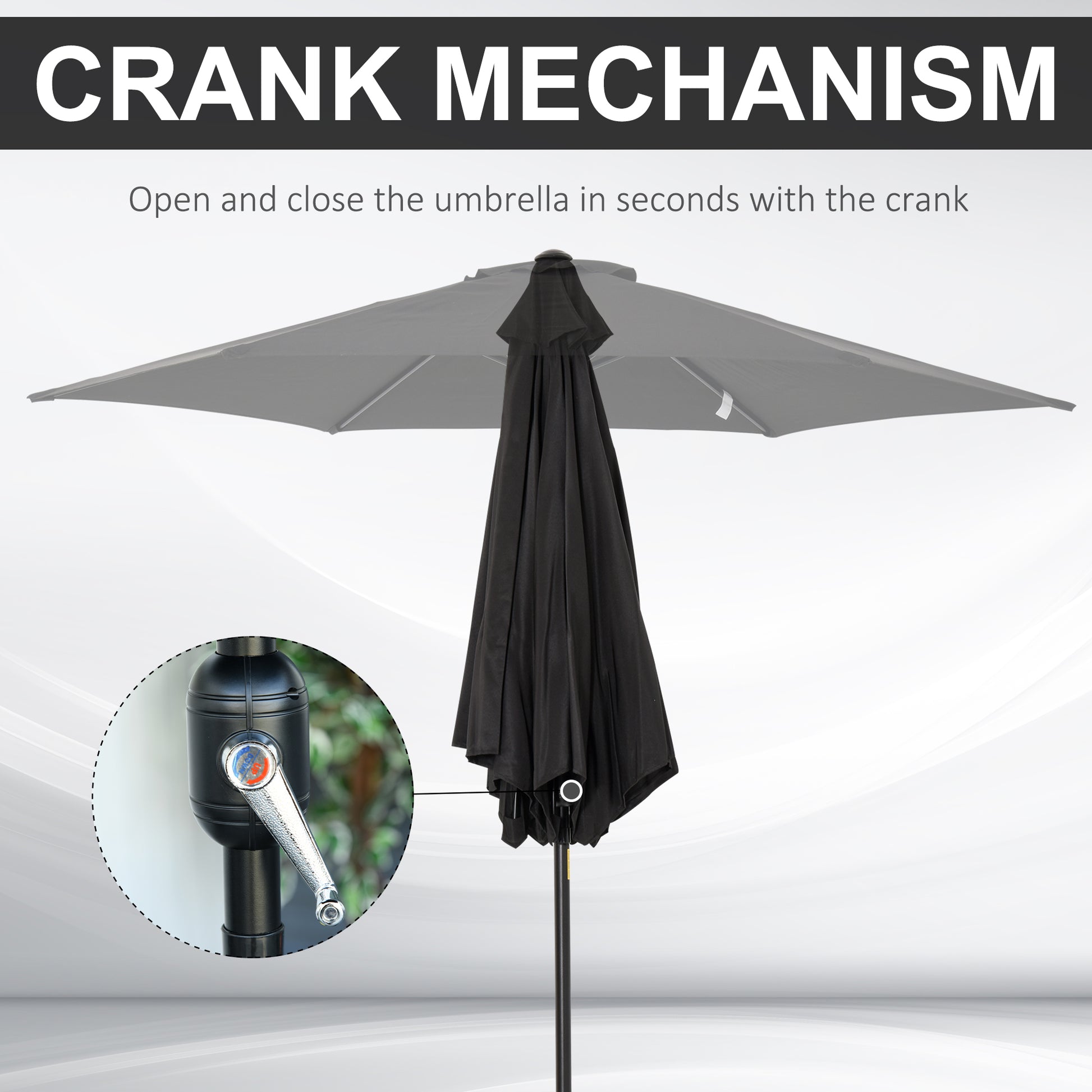 Outsunny Aluminium Frame 2.7M Black Patio Umbrella with Tilt and Crank for Outdoor Shade - ALL4U RETAILER LTD